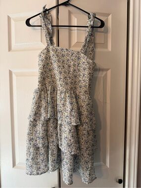 Francesca's Collections Cream and Blue Floral Ruffle Sundress